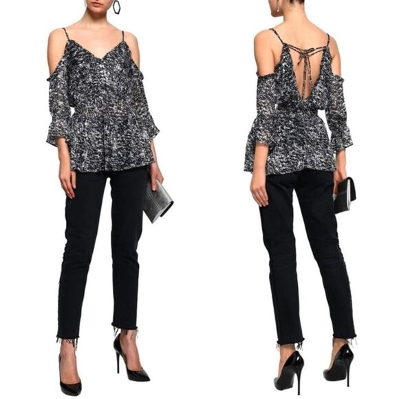 NWT IRO Eldan Ruffle Chiffon Black White T… - Picture 1 of 3